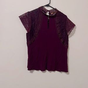 Belldini - Maroon Lace Keyhole Soft Stretchy Blouse - Size: XL